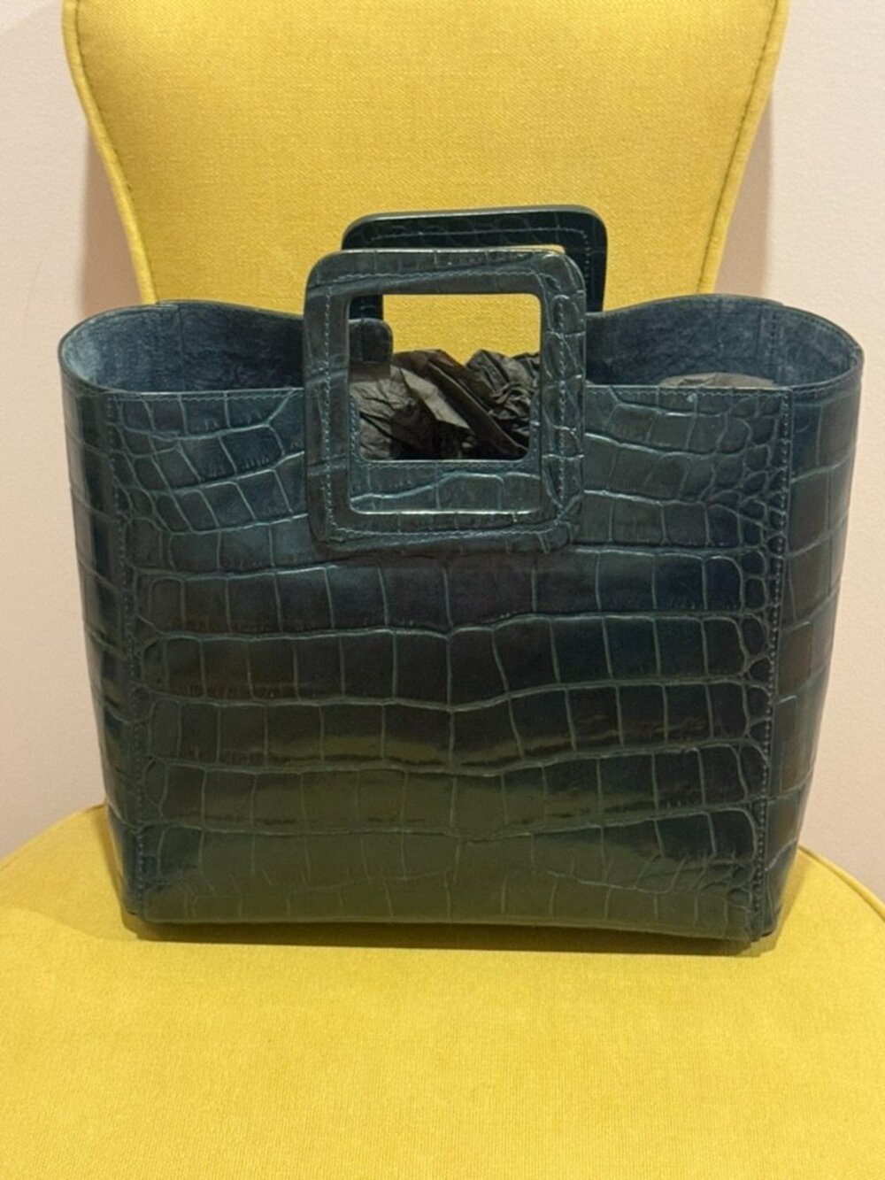 STAUD Shirley Croc-Embossed Tote Bag – Dark Green